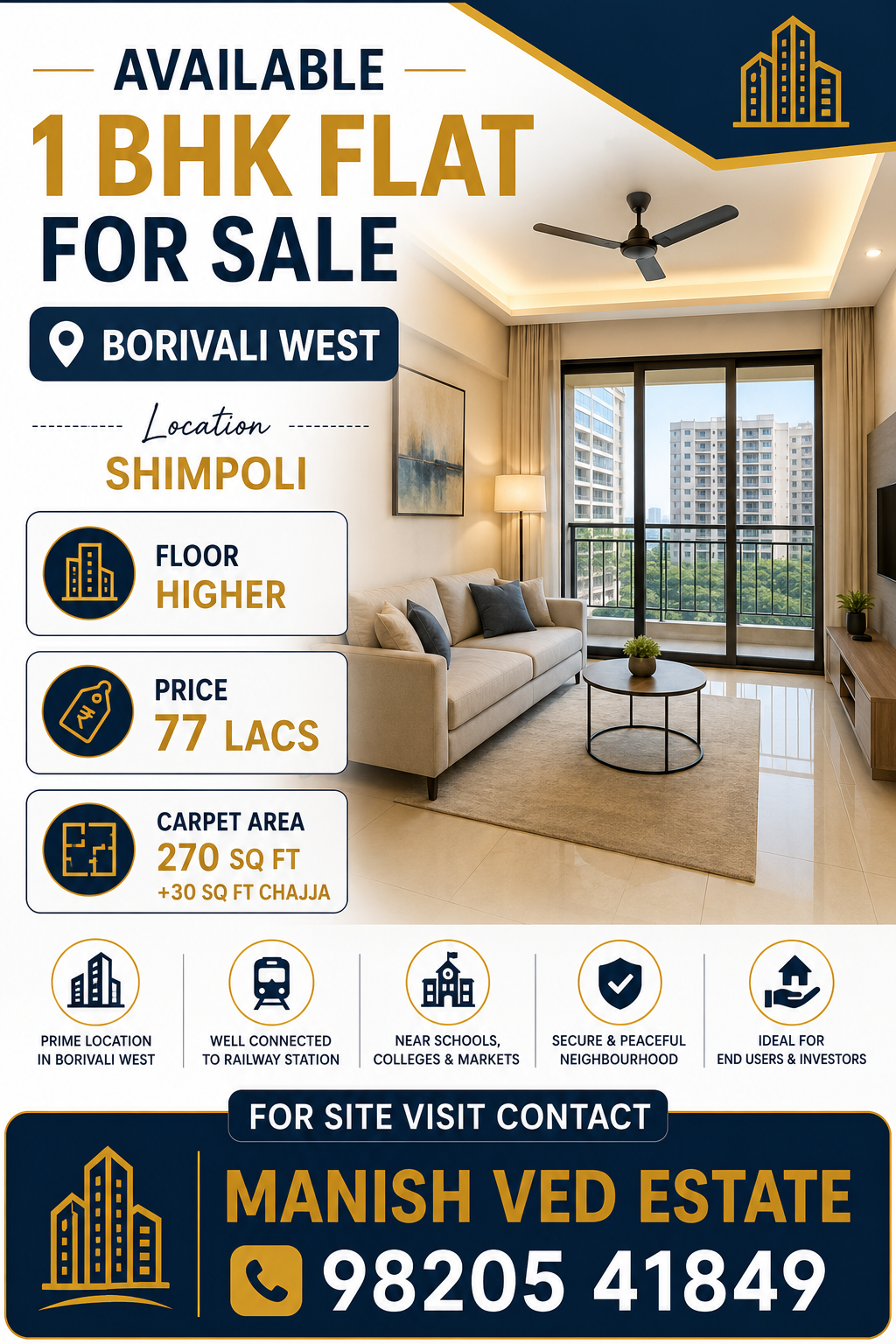 Available  1 BHK  flat for Sale in Borivali West 